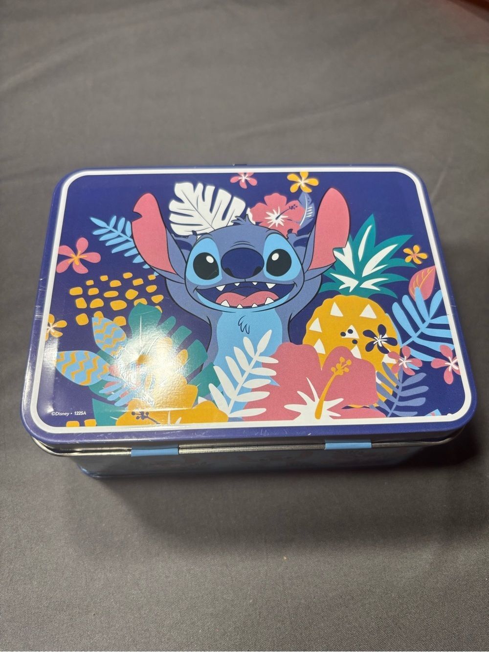 New Disney Stitch Floral Tin Lunchbox - Blue